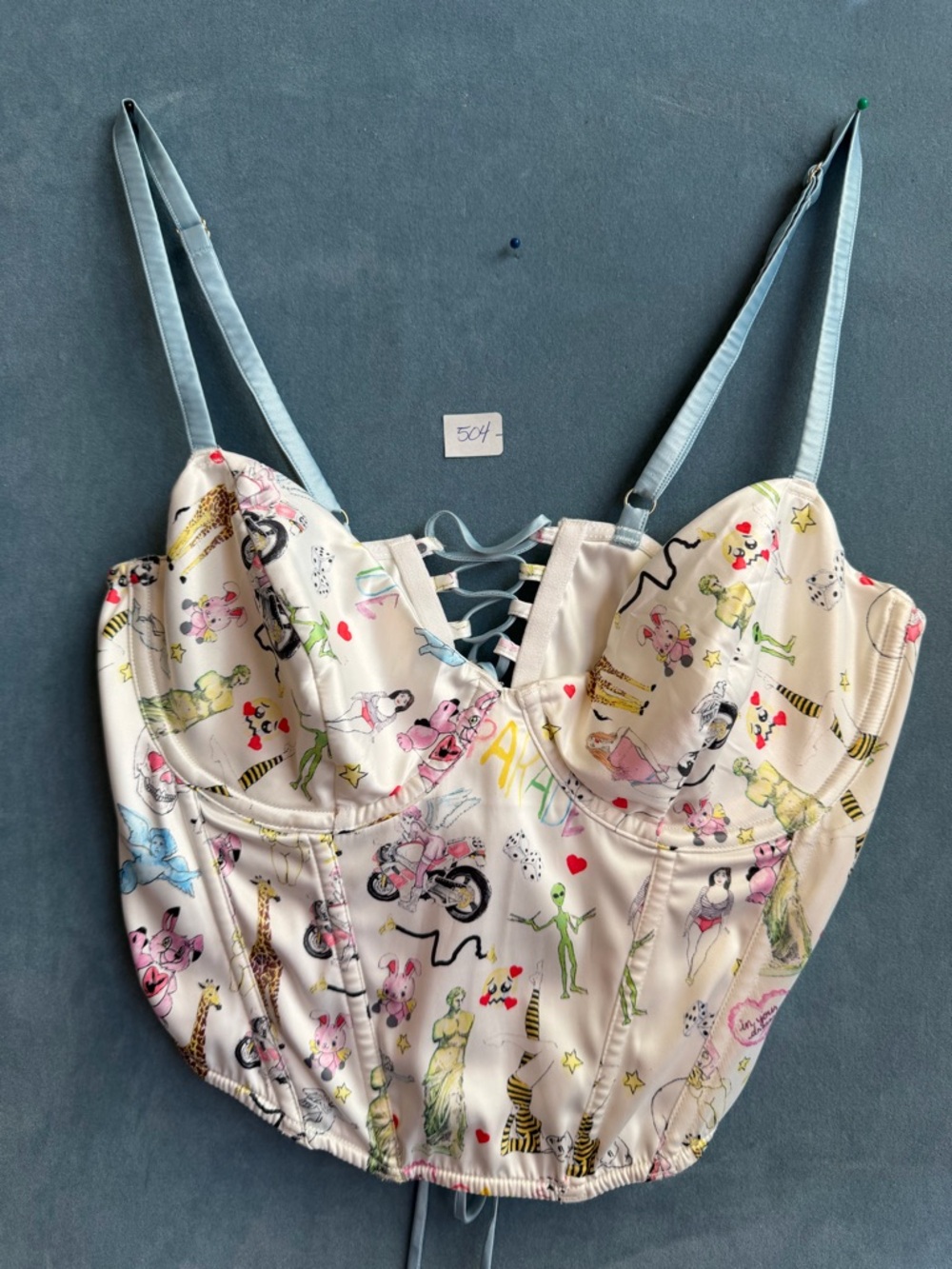 White Printed Lace-Up Bustier Crop Top